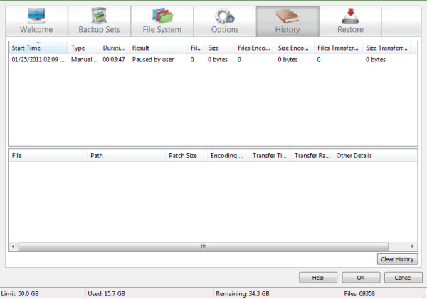 History Tab 
				