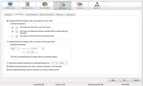 Automatic and Scheduled Backup Options in the McAfee Online Backup
				Backup Software for Windows 
			 