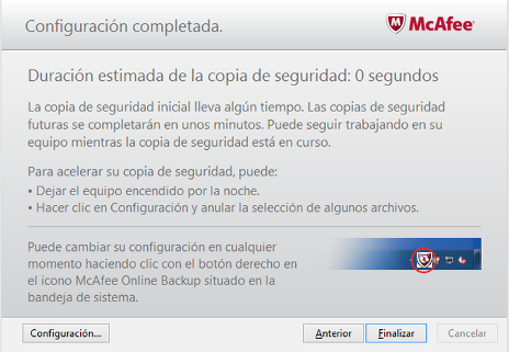 Configuración completada 

				  