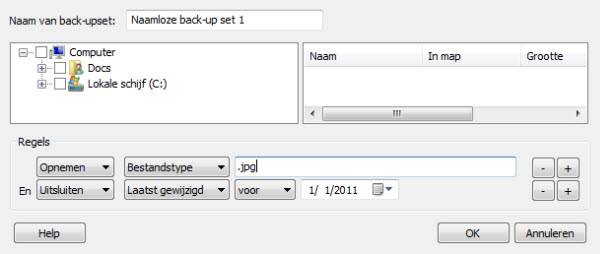 De Back-upseteditor 

						